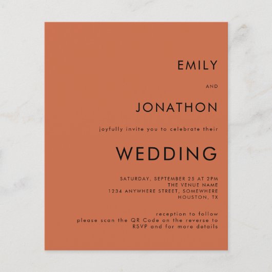 Papier Budget Simple Terracotta QR Code Mariage Invitatio (Devant)