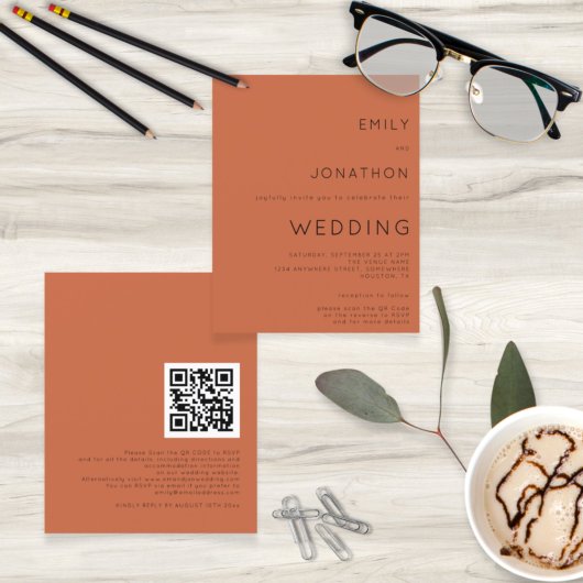 Papier Budget Simple Terracotta QR Code Mariage Invitatio