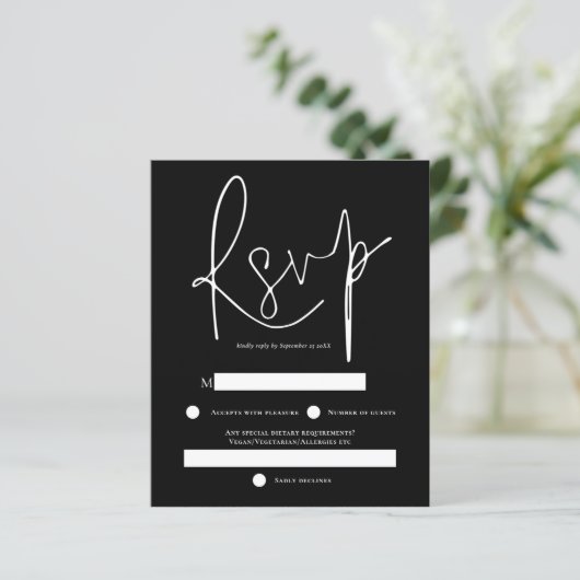 Papier Budget Simple Texte Blanc Noir Mariage RSVP (Debout devant)
