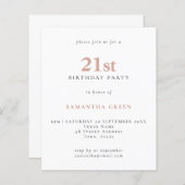 Papier Budget Simple Texte Blush 21e Invitation d'anniver (Devant / Derrière)