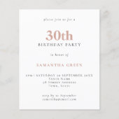 Papier Budget Simple Texte Blush 30e Invitation anniversa (Devant)