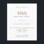 Papier Budget Simple Texte Blush 40e Invitation anniversa<br><div class="desc">Budget Simple Texte Blush 40th Birthday Invitation. Un rapport qualité/prix inférieur 4, 5 x 5, 6 pouces alternative par défaut à l'option semi-brillant qui est recommandé pour les invitations et est une épaisseur similaire à une carte postale. L'option satin est beaucoup plus mince papier mieux pour les enceintes.</div>