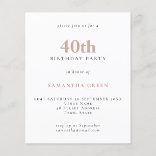 Papier Budget Simple Texte Blush 40e Invitation anniversa