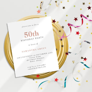Papier Budget Simple Texte Blush 50e Invitation anniversa
