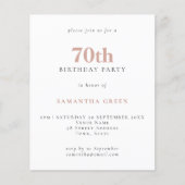 Papier Budget Simple Texte Blush 70e Invitation anniversa (Devant)