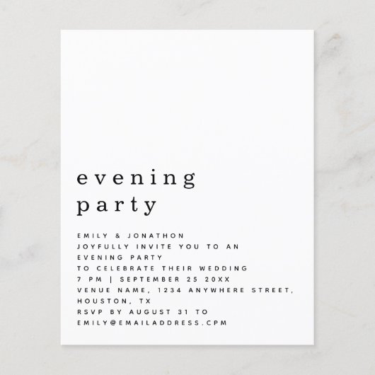 Papier BUDGET Simple Texte Mariage Invitation de soirée (Devant)