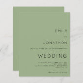 Papier Budget Simple Texte Sage Vert Faire-part de mariag (Devant / Derrière)
