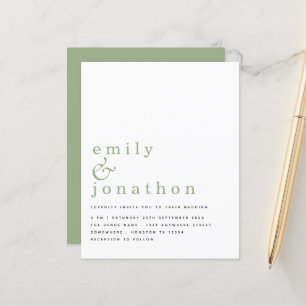 Papier Budget Simple Texte Sage Vert Faire-part de mariag
