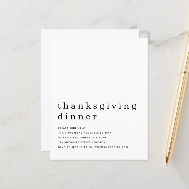 Papier Budget Simple Texte Thanksgiving Dîner Invitation (Devant/Arrière en situation)