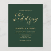 Papier Budget Simple Vert et Or Faire-part de mariage (Devant)