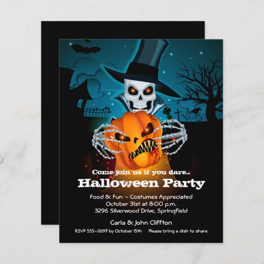 Papier Budget Skeleton et Citrouille Halloween Invitation (Devant / Derrière)