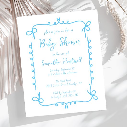 Papier Budget Sky Blue Baby shower de garçon manuscrit In