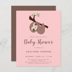 Papier Budget Sloth Baby shower fille rose Brown mignonne