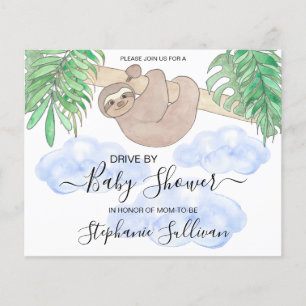 Papier Budget Sloth Drive By Boy Baby shower Invitation
