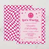 Papier Budget Smile Face Hot rose Retro Invitation d'anni (Devant / Derrière)