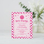 Papier Budget Smile Face Hot rose Retro Invitation d'anni (Debout devant)