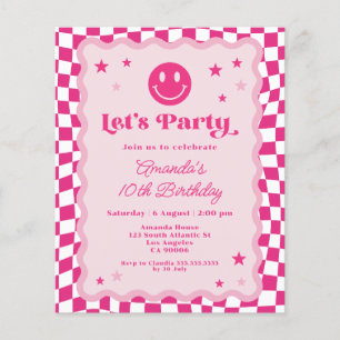 Papier Budget Smile Face Hot rose Retro Invitation d'anni