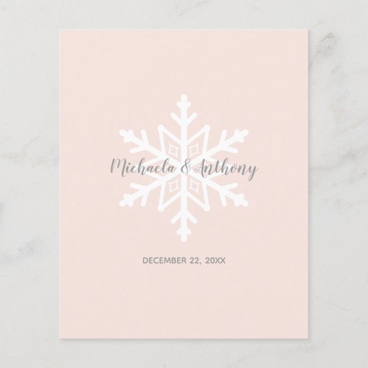 Papier Budget Snowflake Blush Hiver Mariage Invitation (Dos)