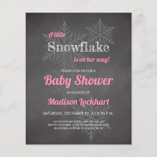 Papier Budget Snowflake Chalkboard Baby shower rose (Devant)