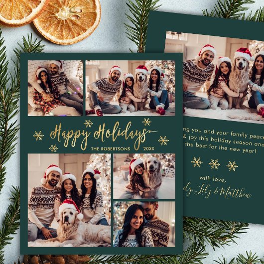 Papier Budget Snowflake Green Gold 5 Photo Collage Card