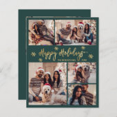 Papier Budget Snowflake Green Gold 5 Photo Collage Card (Devant / Derrière)