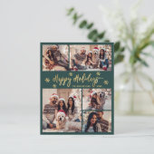 Papier Budget Snowflake Green Gold 5 Photo Collage Card (Debout devant)