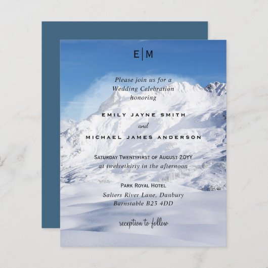 Papier Budget Snowy Mountain Alps Ski Wedding Invite (Devant / Derrière)