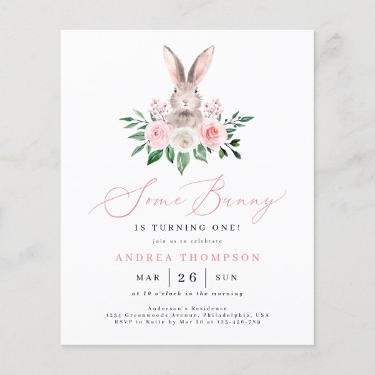 Papier Budget Some Bunny Teint Rose Floral Premier Annive (Devant)
