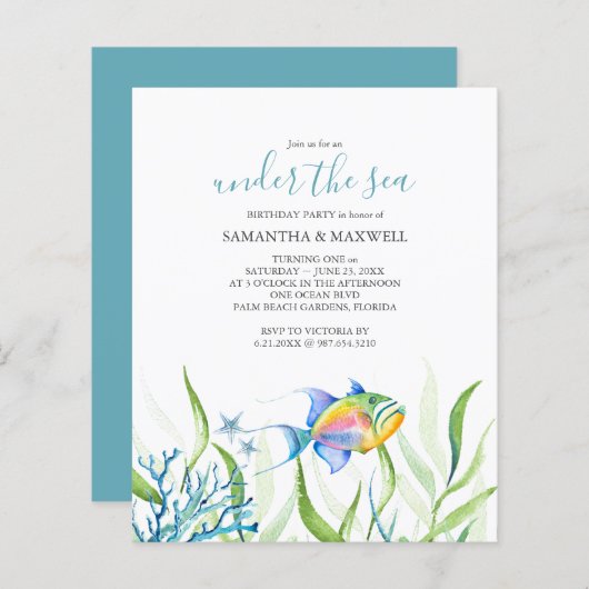 Papier Budget Sous La Mer 1er Anniversaire Jumeaux Fête (Devant / Derrière)