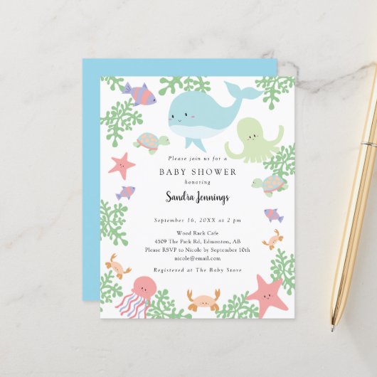 Papier Budget sous le Baby shower marin Cute Pastel (Devant/Arrière en situation)