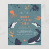 Papier Budget Sous Les Animaux De Mer Fête D'Anniversaire (Devant)