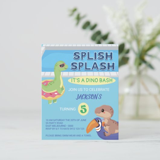 Papier BUDGET Splish Splash Dino Pool Party Anniversaire (Debout devant)