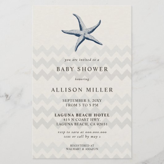 Papier Budget Starfish Ocean Baby shower Invitation (Devant)