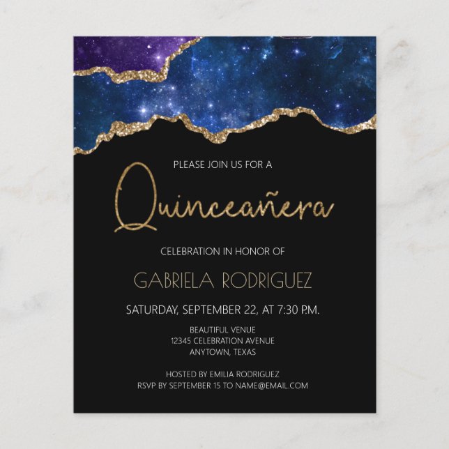 Papier Budget Starry Agate Geode Quinceañera Invitation (Devant)