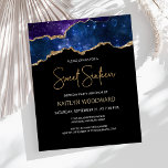 Papier Budget Starry Agate Or Dark Sweet 16 Invitation<br><div class="desc">Cette invitation branchée à la fête d'anniversaire en Sweet sixteen présente une aquarelle d'une géode d'agate aux tons bleu et violet, parsemée d'étoiles scintillantes et parée de reflets de parties scintillant en or. Les mots "Sweet sixteen" apparaissent dans la parties scintillant en faux or dans la police décorative moderne d'écriture...</div>