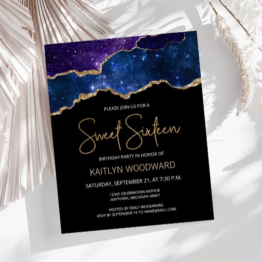 Papier Budget Starry Gold Agate Dark Sweet 16 Invitation
