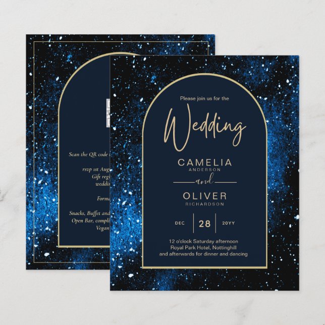 Papier BUDGET Starry Night Marine Blue Gold Wedding INVIT (Devant / Derrière)