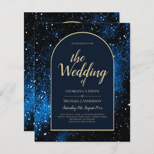 Papier BUDGET Starry Night Marine Blue Gold Wedding INVIT (Devant / Derrière)