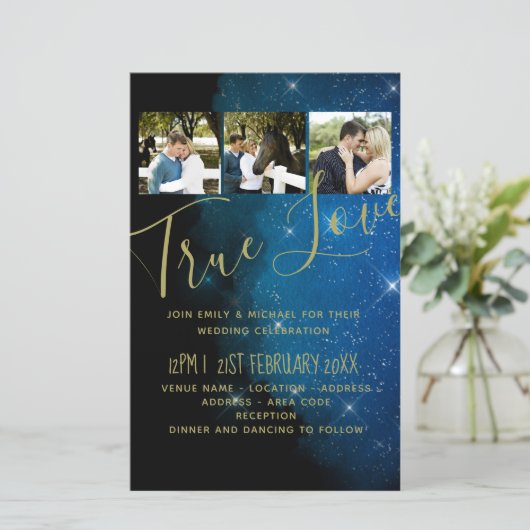 Papier BUDGET Starry Night Marine Gold A9 Mariage Invite (Debout devant)