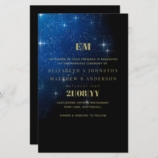 Papier BUDGET Starry Night Marine Gold A9 Mariage Invite (Devant / Derrière)