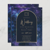 Papier BUDGET Starry Nuit violet bleu mariage INVITE (Devant / Derrière)