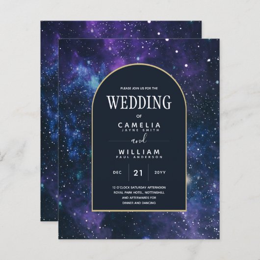 Papier BUDGET Starry Nuit violet bleu mariage INVITE (Devant / Derrière)