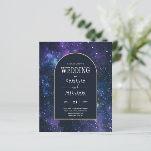 Papier BUDGET Starry Nuit violet bleu mariage INVITE (Debout devant)