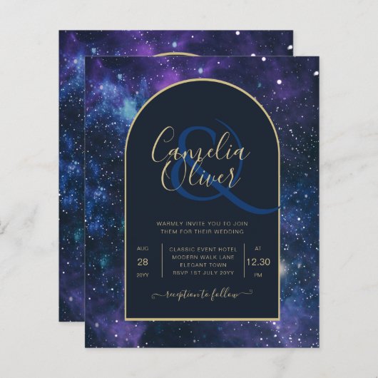 Papier BUDGET Starry Nuit violet bleu mariage INVITE (Devant / Derrière)