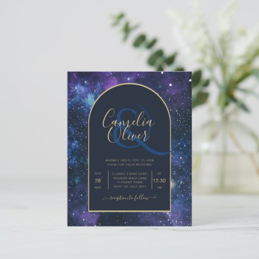 Papier BUDGET Starry Nuit violet bleu mariage INVITE (Debout devant)