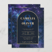 Papier BUDGET Starry Nuit violet bleu mariage INVITE (Devant / Derrière)