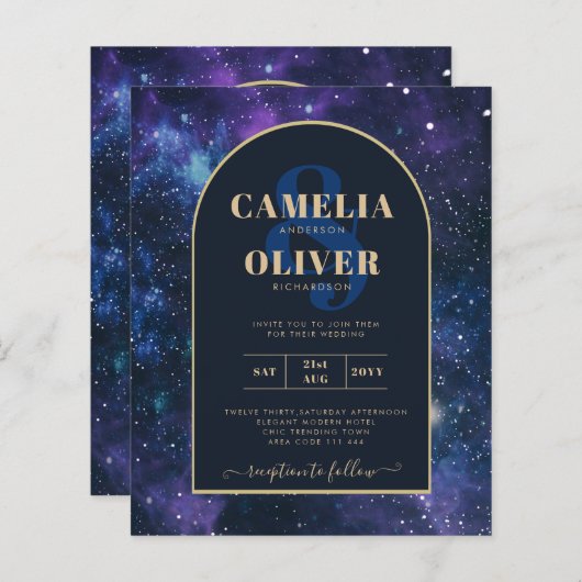 Papier BUDGET Starry Nuit violet bleu mariage INVITE (Devant / Derrière)