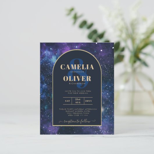 Papier BUDGET Starry Nuit violet bleu mariage INVITE (Debout devant)