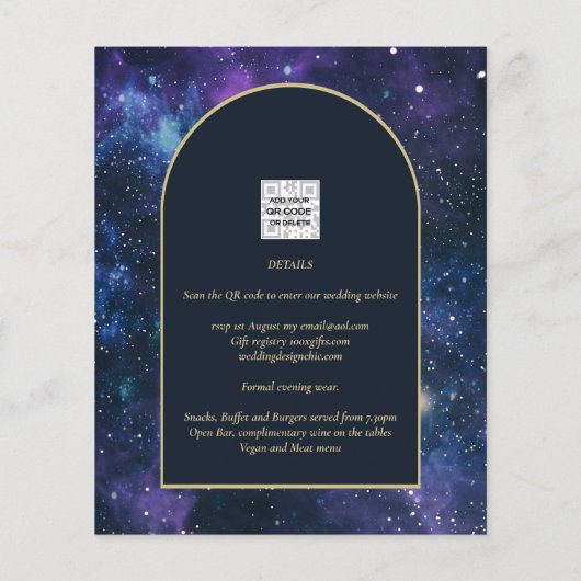 Papier BUDGET Starry Nuit violet bleu mariage INVITE (Dos)