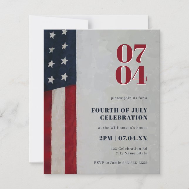 Papier Budget Stars & Stripes Drapeau 4 juillet Invitatio (Devant)